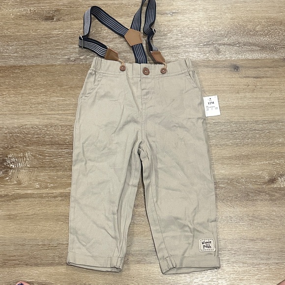 Disney Other - Disney Beige and Navy Baby Pants and suspenders  - Winnie the Pooh